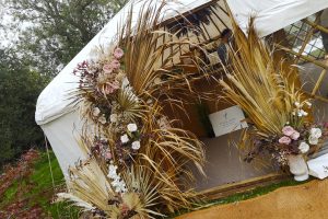bohemian wedding flowers on 22ft yurt