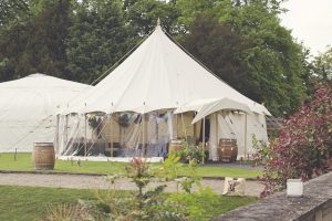 small marquee in country garden